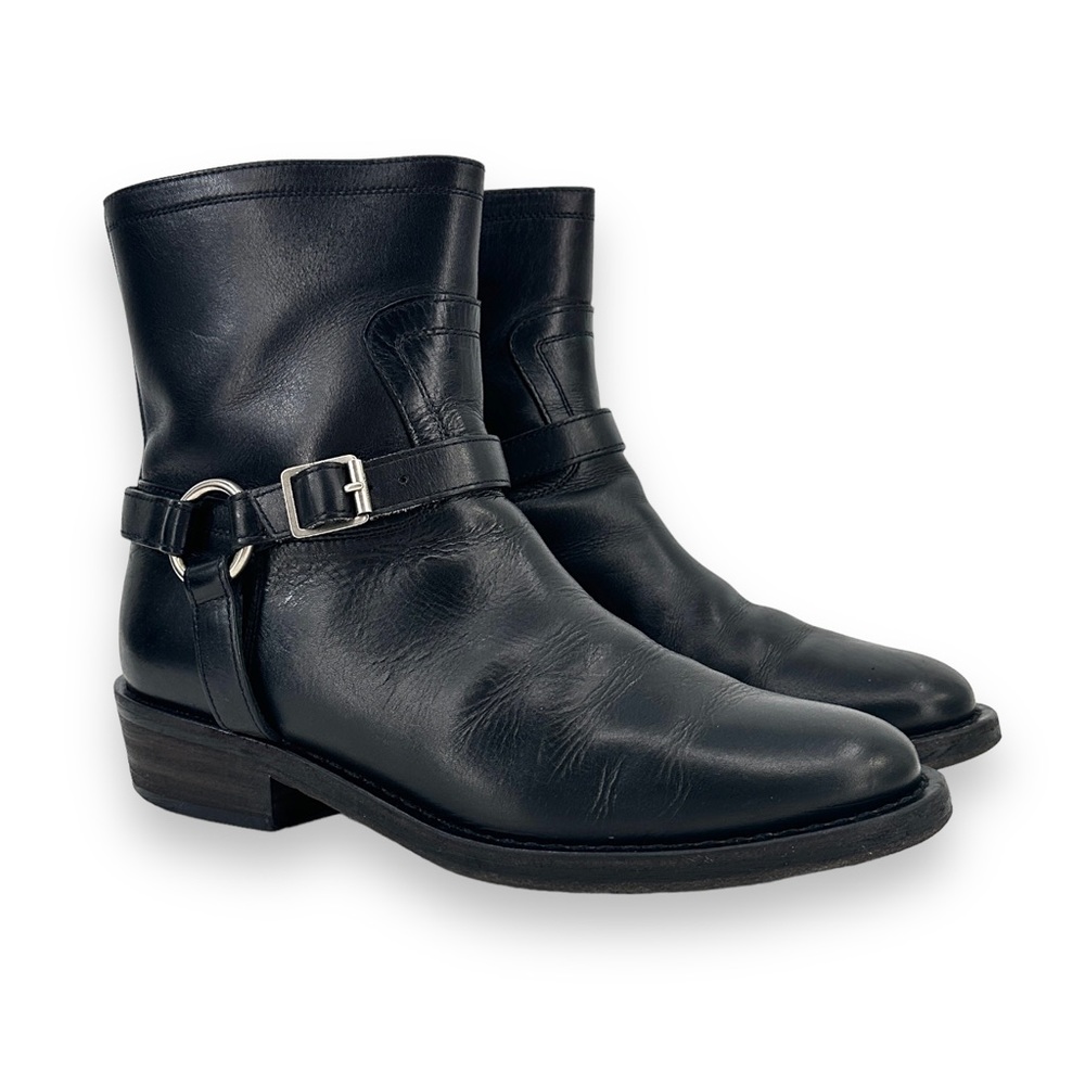 Saint Laurent Paris Black Leather Harness Ankle Boots